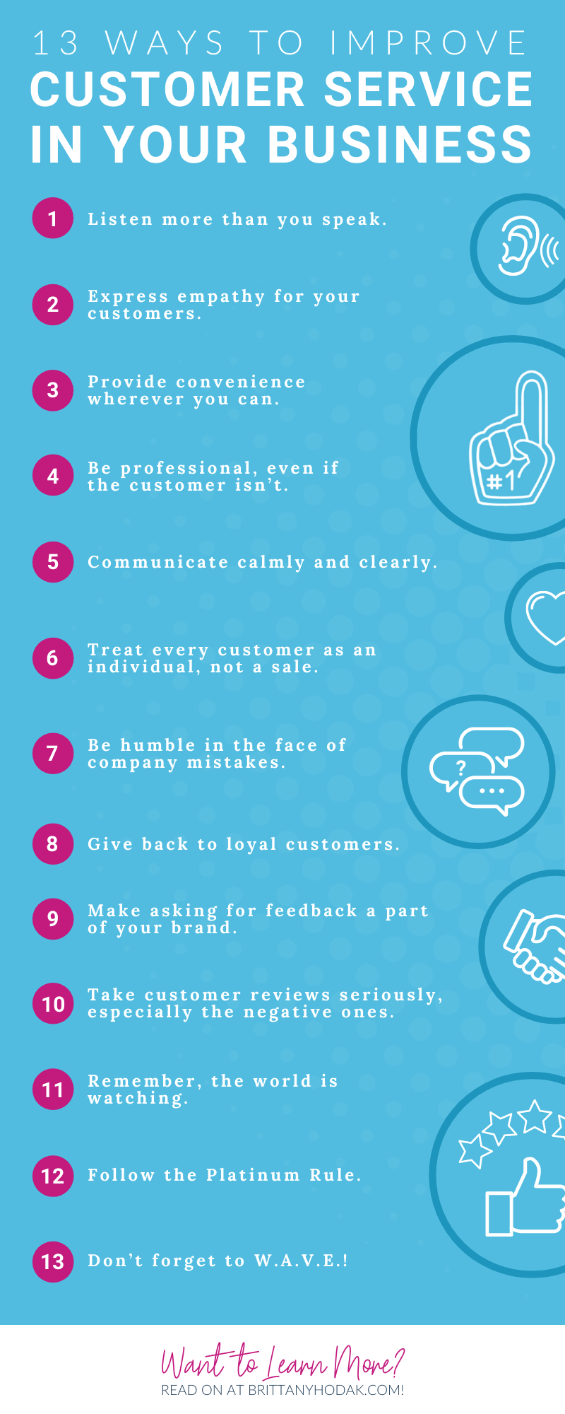 Infographic for 13 Ways to Improve Customer Service in Your Business - Brittany Hodak