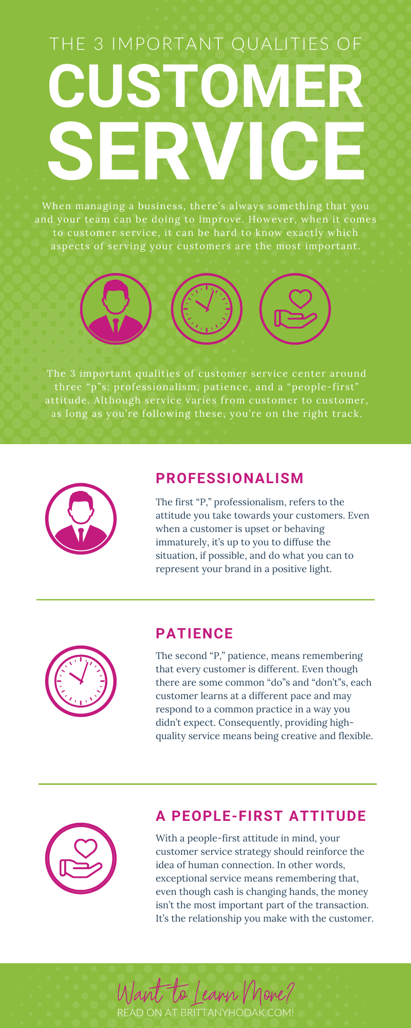 Infographic for The 3 Important Qualities of Customer Service - Brittany Hodak