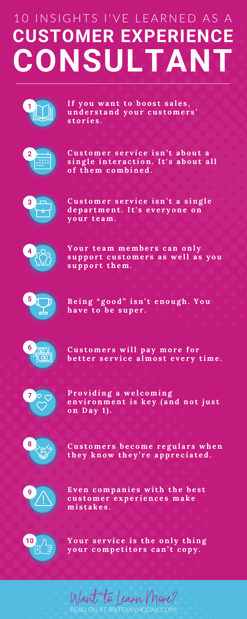 Infographic for 10 Insights I've Learned As A Customer Experience Consultant - Brittany Hodak