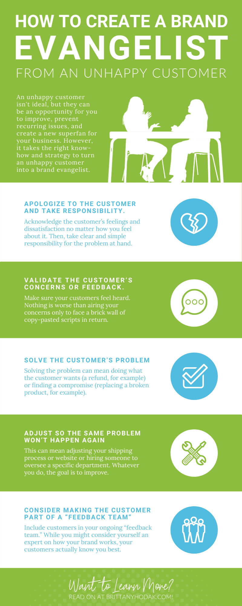 Infographic for How To Create A Brand Evangelist From An Unhappy Customer - Brittany Hodak