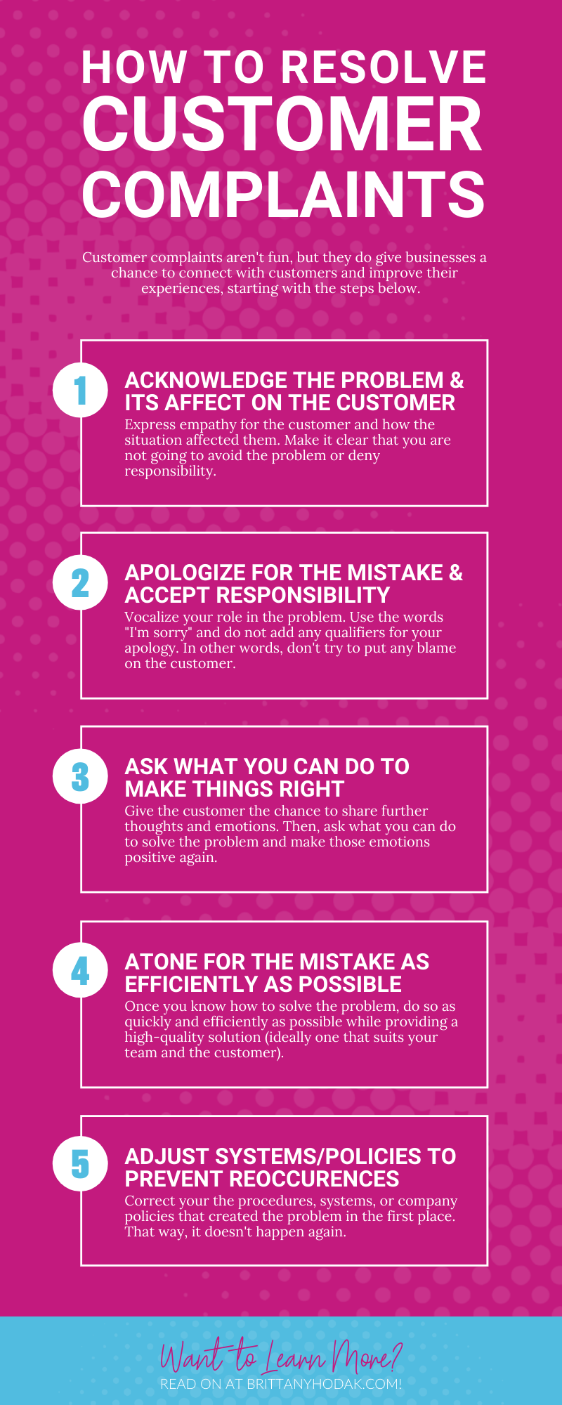 Infographic for How To Resolve Customer Complaints In 5 Steps - Brittany Hodak