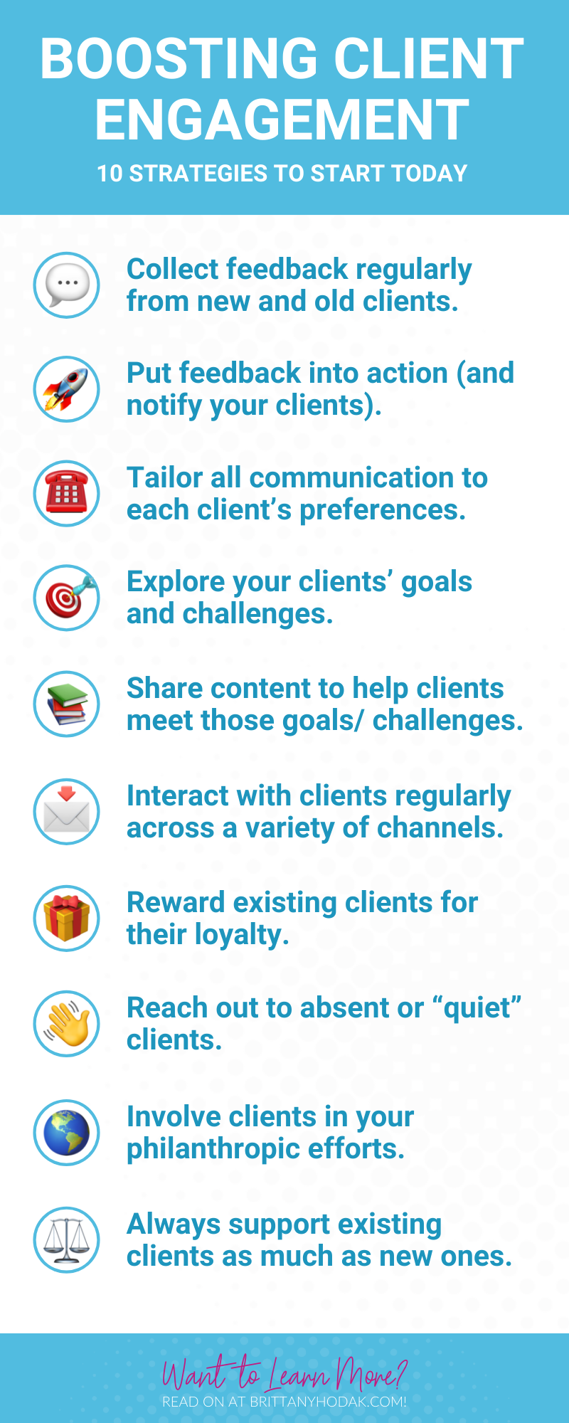Infographic for Boosting Client Engagement 10 Strategies To Start Today - Brittany Hodak