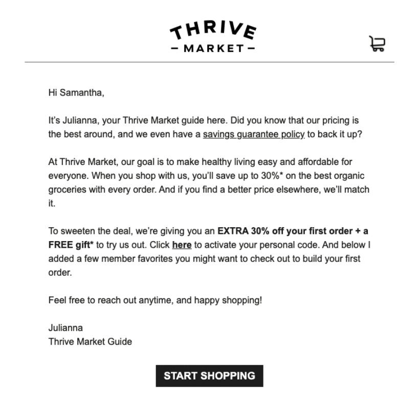 Thrive Market Email Screenshot for How To Build A Referral Marketing Strategy From Ground Zero - Brittany Hodak