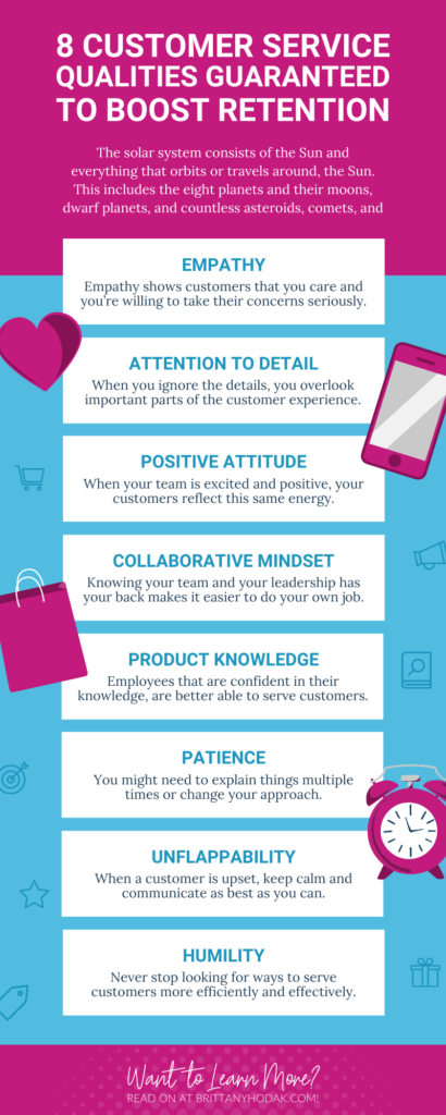 Infographic for 8 Customer Service Qualities Guaranteed To Boost Retention - Brittany Hodak